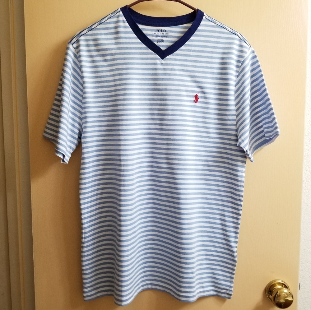 Boy's Ralph Lauren Polo V-neck Stripe T-Shirt XL